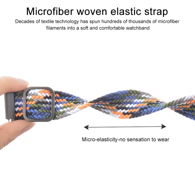 Multicolor braided elastic watchband with adjustable buckle and stitched loop ends