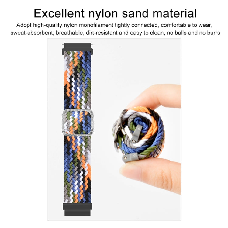 Braided elastic watch strap with black buckle strap end, shown being folded