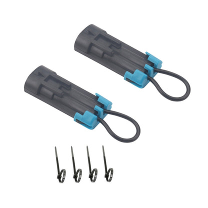 ATV seat belt harness bypass plug set with two black/blue plugs and cable ties