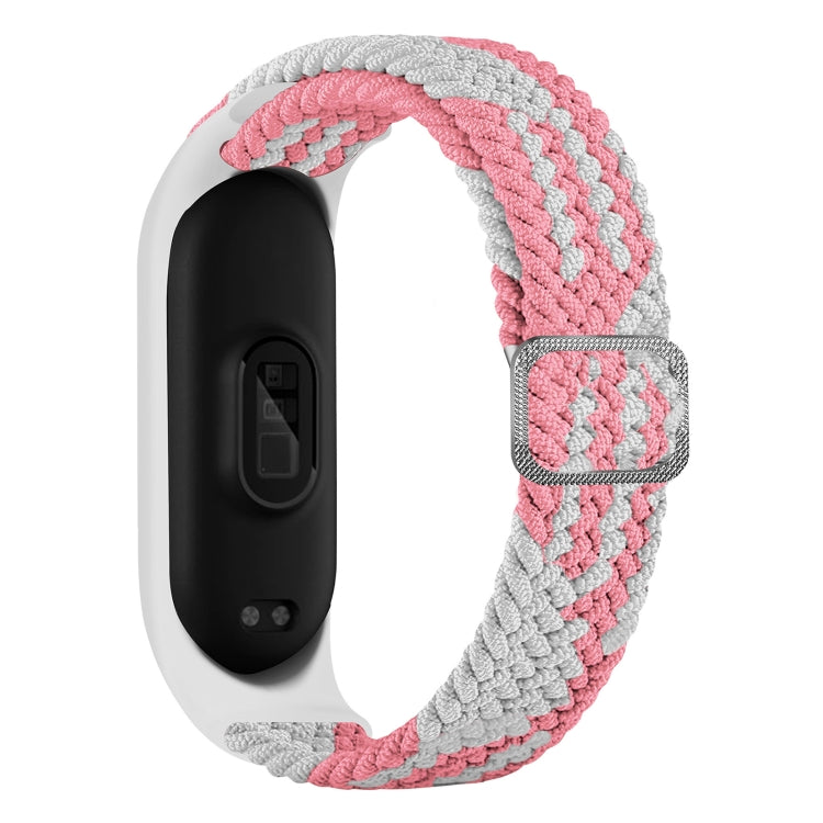 Gray and pink braided nylon watchband with adjustable clasp, for Xiaomi Mi Band 6/5/4