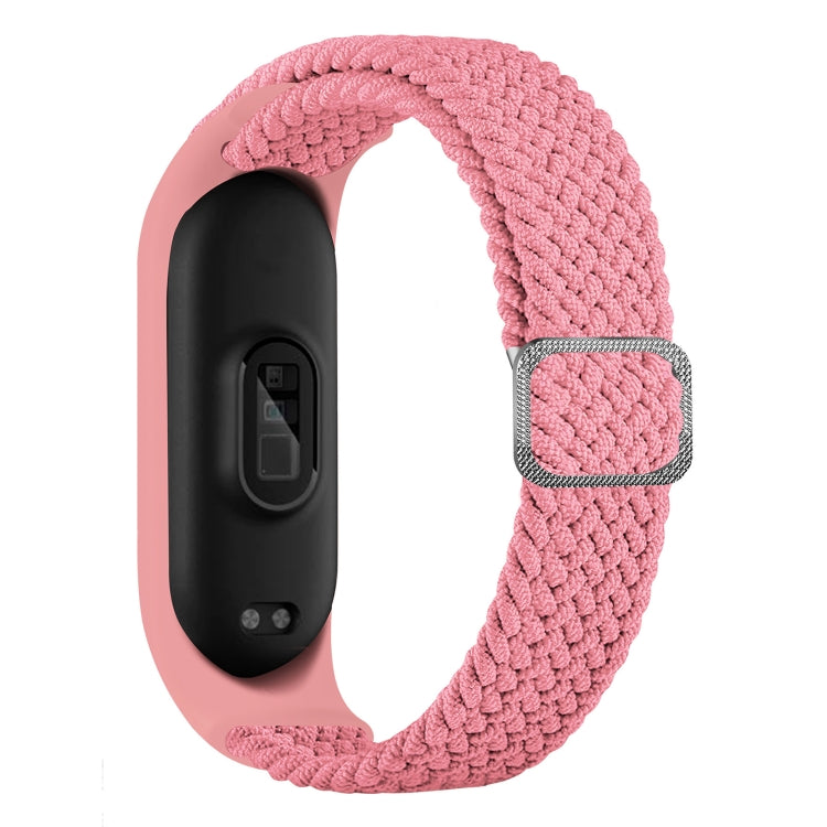 Pink braided nylon watchband with adjustable clasp, for Xiaomi Mi Band 6/5/4