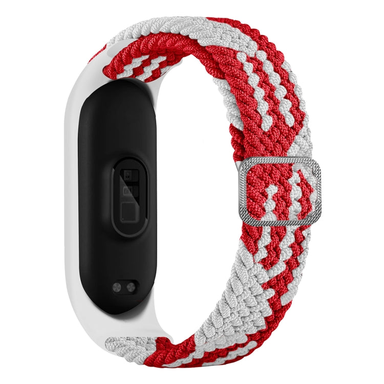 Gray and red braided nylon watchband with adjustable clasp, for Xiaomi Mi Band 6/5/4