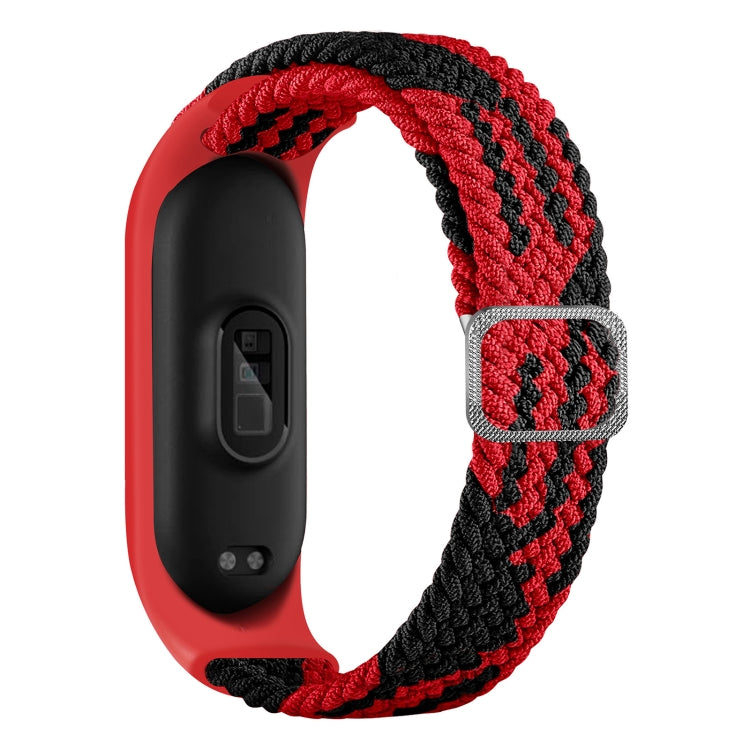 Black and red braided nylon watchband with adjustable clasp, for Xiaomi Mi Band 6/5/4