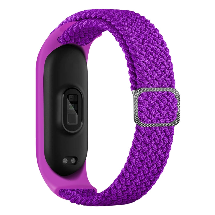 Braided nylon watchband strap with purple loop and metal buckle, for fitness tracker