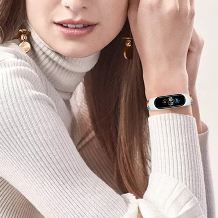 White braided nylon watchband with adjustable clasp, for Xiaomi Mi Band 6/5/4