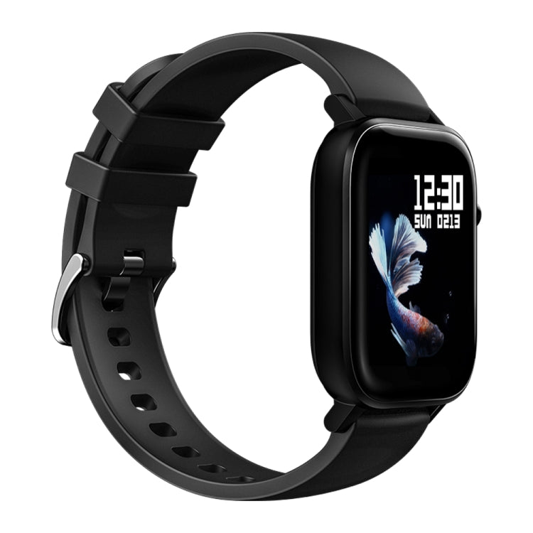 Black waterproof smartwatch bracelet with side view and square TFT screen