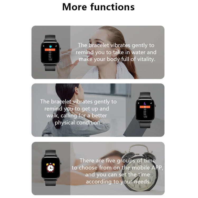 Black smartwatch bracelet showing multiple function reminders on the display