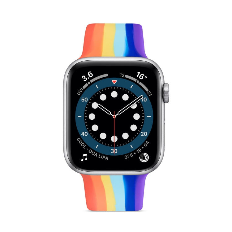 Rainbow Silicone Strap Watchband For Apple Watch Series, 7 45mm / 6 & SE & 5 & 4 44mm / 3 & 2 & 1 42mm, 7 41mm / 6 & SE & 5 & 4 40mm / 3 & 2 & 1 38mm