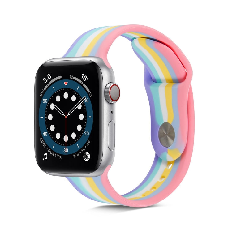 Rainbow Silicone Strap Watchband For Apple Watch Series, 7 45mm / 6 & SE & 5 & 4 44mm / 3 & 2 & 1 42mm, 7 41mm / 6 & SE & 5 & 4 40mm / 3 & 2 & 1 38mm