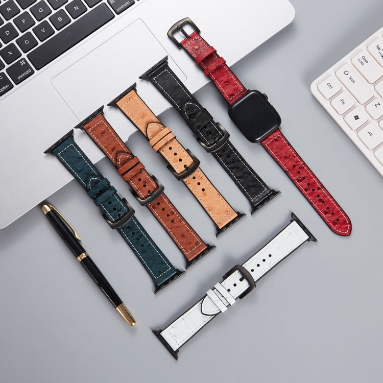 Set of ostrich-texture leather Apple Watch replacement bands in multiple colors with buckles
