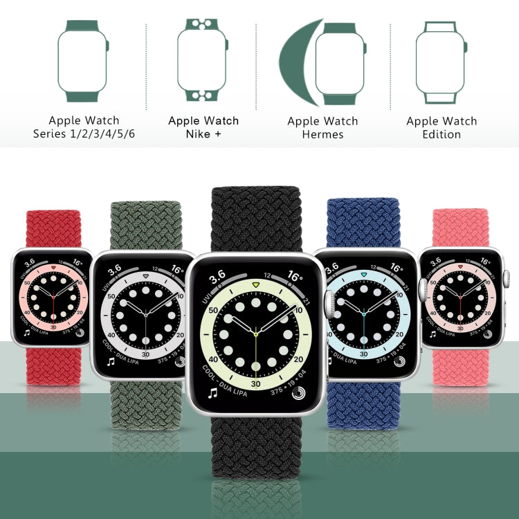 Metal Head Braided Nylon Solid Color Replacement Strap Watchband For Apple Watch Series 6 & SE & 5 & 4 44mm / 3 & 2 & 1 42mm, XS 135mm, S 145mm, M 155mm, L 165mm