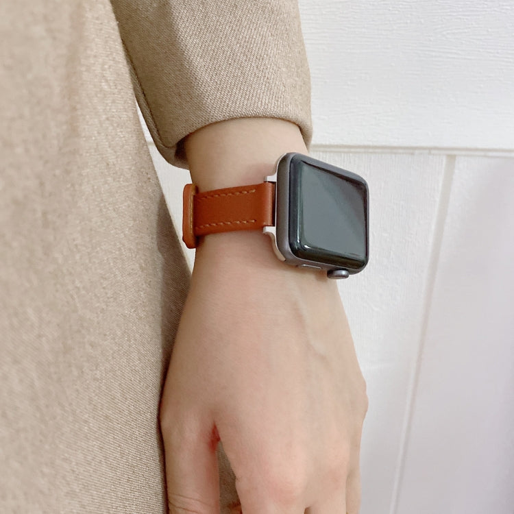 Double Studs Buckle Genuine Leather Strap Watchband For Apple Watch Series, 7 45mm / 6 & SE & 5 & 4 44mm / 3 & 2 & 1 42mm, 7 41mm / 6 & SE & 5 & 4 40mm / 3 & 2 & 1 38mm