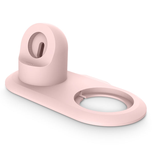 Pink 2-in-1 MagSafe charging stand with circular iPhone slot and watch dock