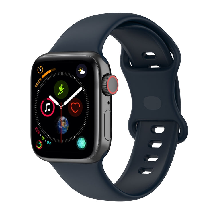 Silicone smartwatch band, dark navy with perforated sport links and pin buckle loop