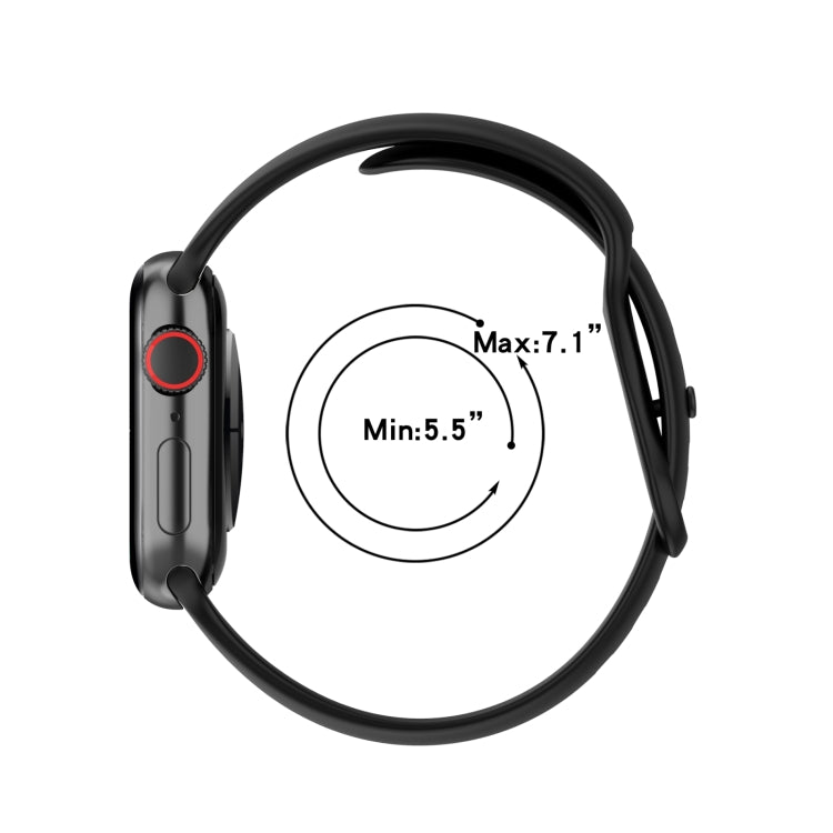 Silicone Apple Watch band sizing guide with max and min strap lengths