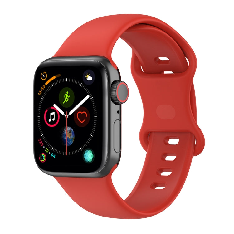 Silicone watch band for Apple Watch, red with perforated strap and pin clasp