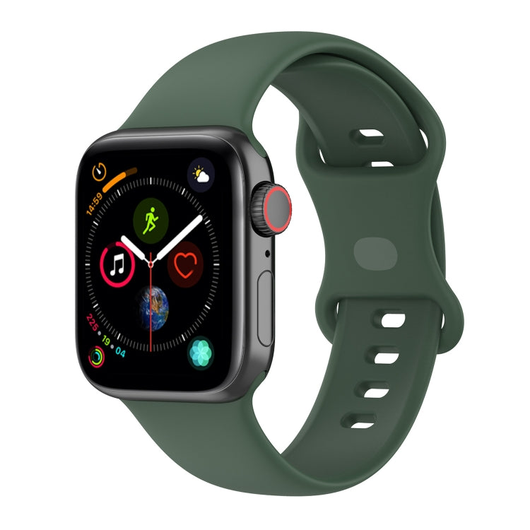 Silicone watch band for Apple Watch, dark green with perforated strap and pin clasp