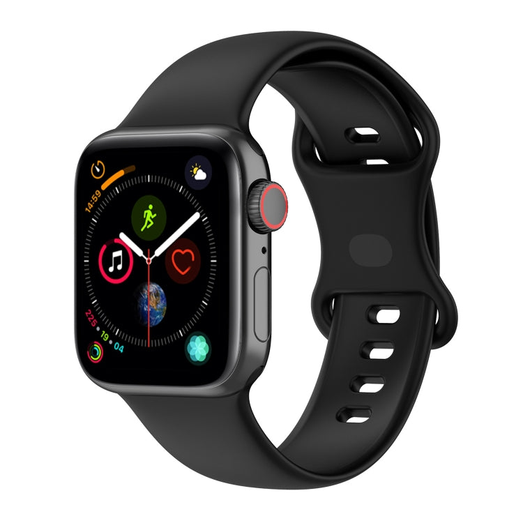 Silicone Apple Watch band, matte black, with adjustable holes and double clasp