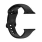 Silicone Apple Watch band, black, close-up of strap holes and connector pieces