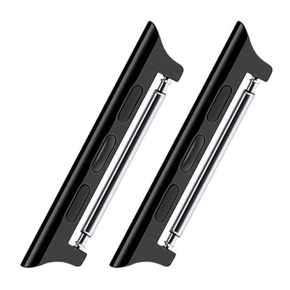 Black stainless steel watch band connector pair with spring bars, 20mm width