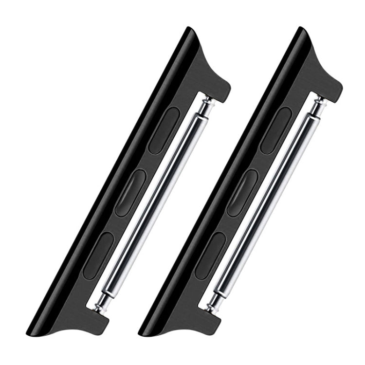 Black metal watch band links with silver spring bars and connector pins, 2-piece set
