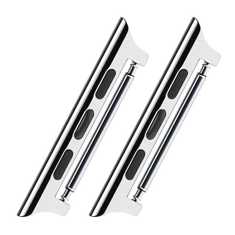 Silver watch band links with black insets and silver spring bars, 2-piece connector set