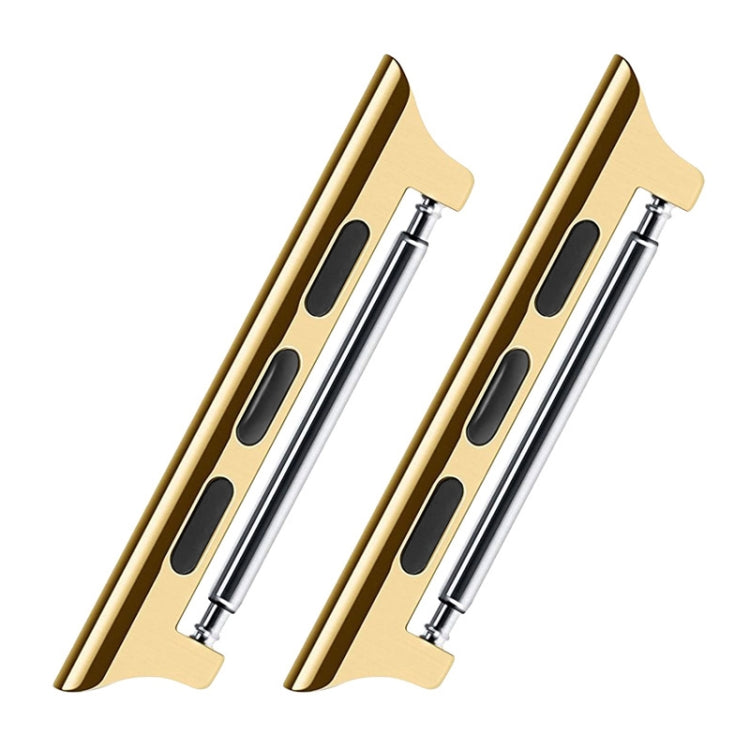 Gold-tone watch band links with black insets and silver spring bars, 2-piece set