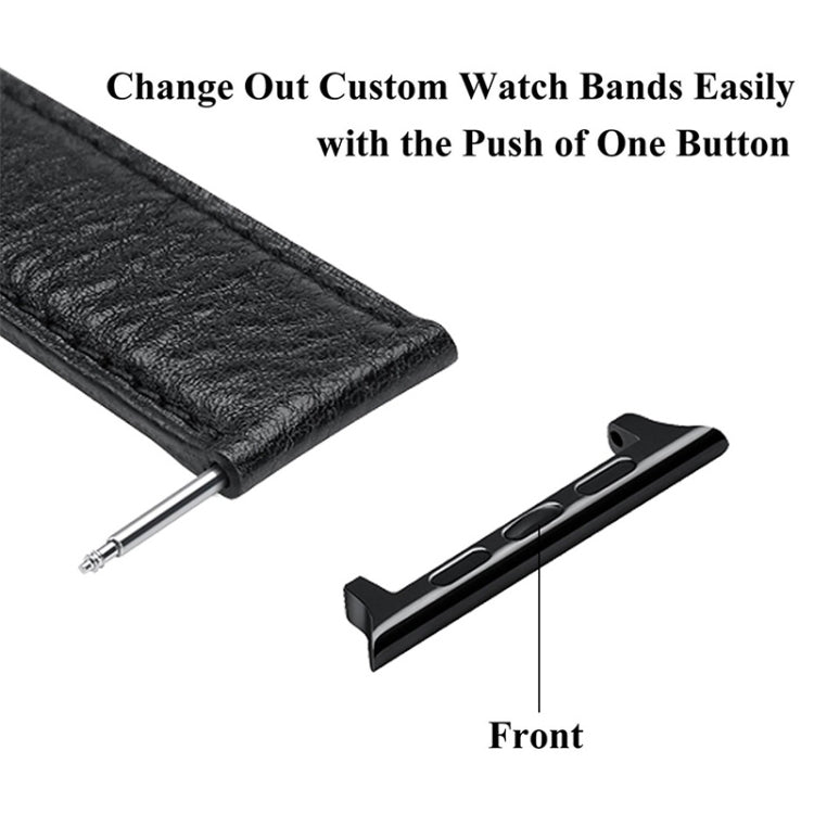 Black watch band strap with textured leather look and silver spring bar connector