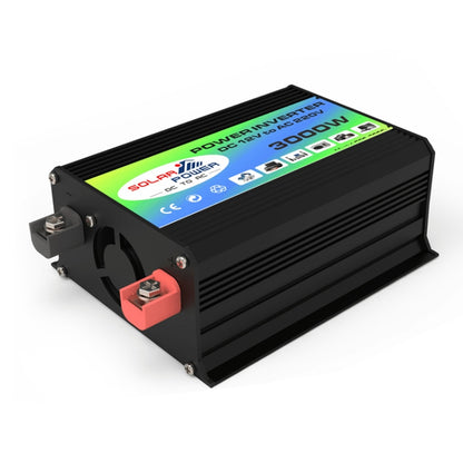 Black 3000W power inverter with green display panel and AC power outlets