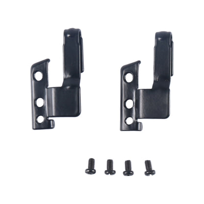 Black wiper arm adapter brackets with mounting holes and screws, 2-piece set