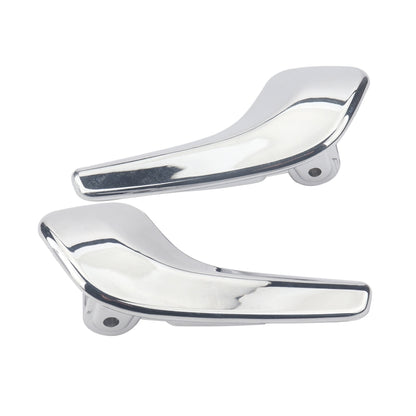 Chrome car door inside handle set with curved levers and mounting screw holes