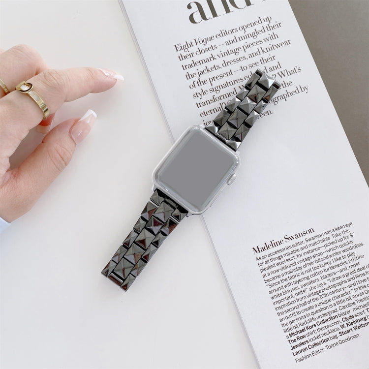 Rhombic grid ceramic watchband, black with red inlays, on a square smartwatch