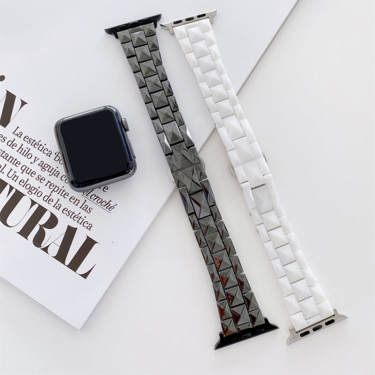 Rhombic grid ceramic watchbands, black and white, with square smartwatch and metal ends