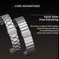 Stainless steel watch band links in shiny silver with secure pin-style end pieces