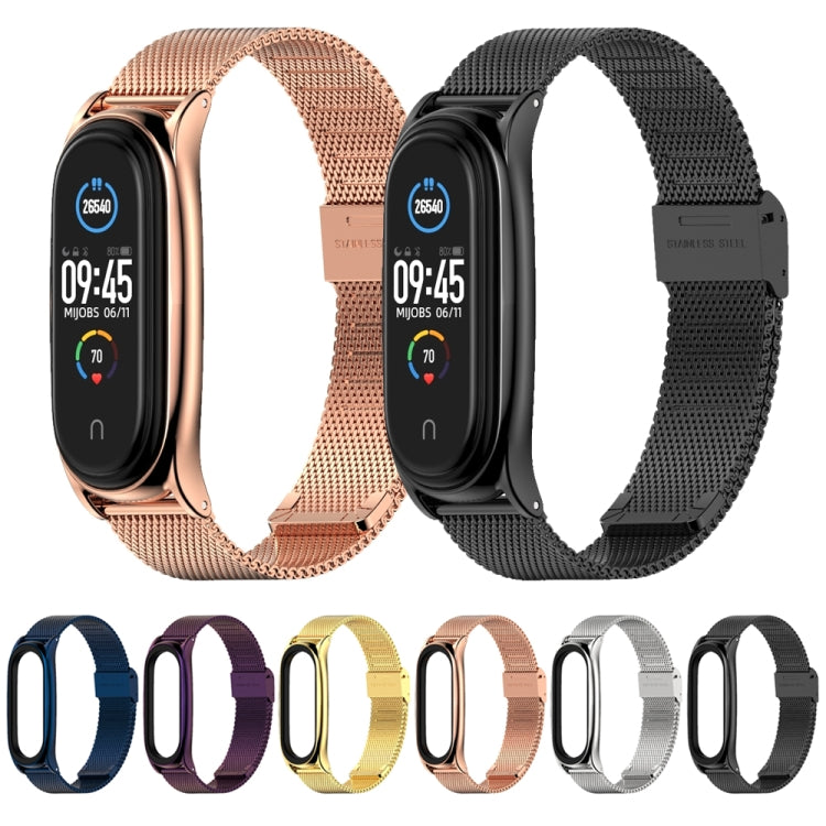 Milanese watch bands set with rose gold and black bands, plus multiple colors
