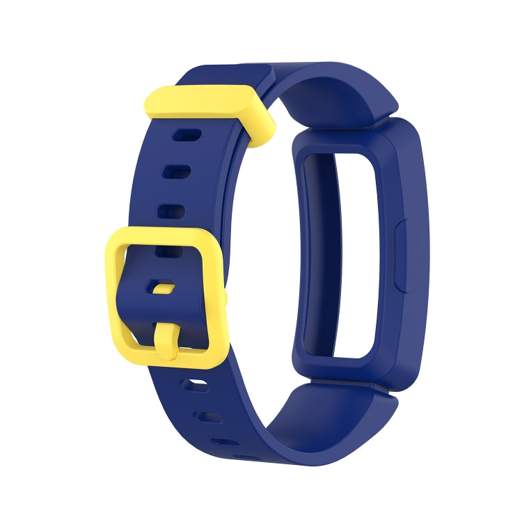 Silicone smartwatch wrist strap watchband, dark blue with yellow buckle detail