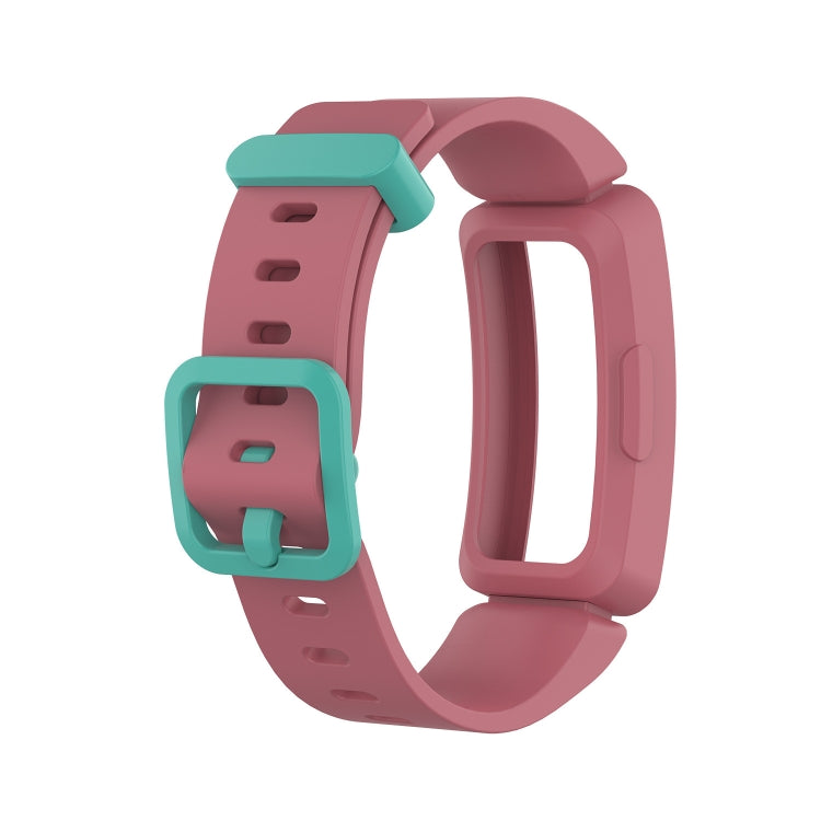 Silicone smartwatch wrist strap watchband, pink with teal buckle detail