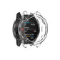 Half-coverage TPU protective case in clear purple, front view on smartwatch