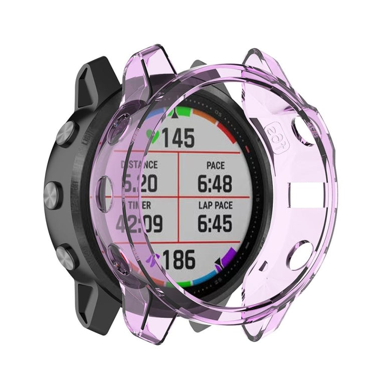 Half-coverage TPU protective case, transparent purple, fitted on smartwatch screen