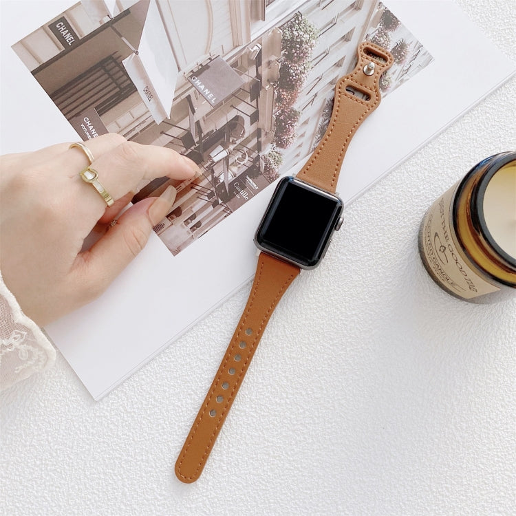 Small Waist 8-shape Reverse Buckle Leather Replacement Strap Watchband For Apple Watch Series, 7 41mm / 6 & SE & 5 & 4 40mm / 3 & 2 & 1 38mm, 7 45mm / 6 & SE & 5 & 4 44mm / 3 & 2 & 1 42mm