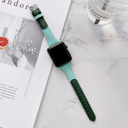 Small Waist Color Matching Leather Replacement Strap Watchband For Apple Watch Series, 7 41mm / 6 & SE & 5 & 4 40mm / 3 & 2 & 1 38mm, 7 45mm / 6 & SE & 5 & 4 44mm / 3 & 2 & 1 42mm