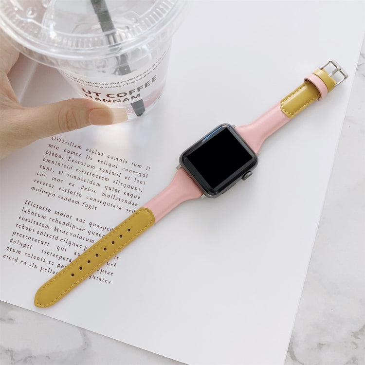 Small Waist Color Matching Leather Replacement Strap Watchband For Apple Watch Series, 7 41mm / 6 & SE & 5 & 4 40mm / 3 & 2 & 1 38mm, 7 45mm / 6 & SE & 5 & 4 44mm / 3 & 2 & 1 42mm