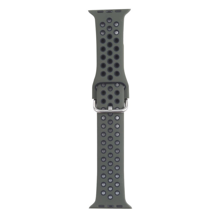 Metal Buckle Silicone Replacement Watchband For Apple Watch Series, 7 41mm / 6 & SE & 5 & 4 40mm / 3 & 2 & 1 38mm, 7 45mm / 6 & SE & 5 & 4 44mm / 3 & 2 & 1 42mm