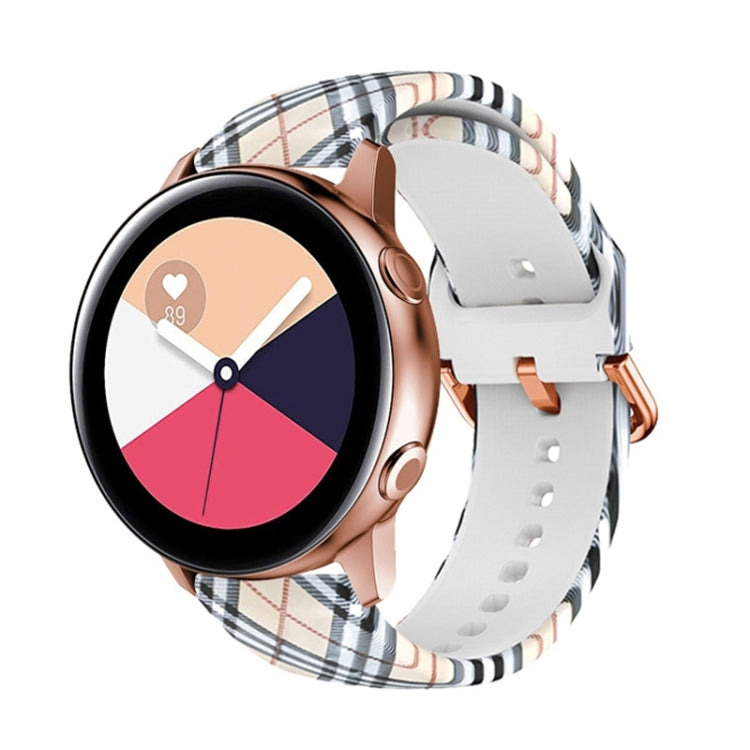 Black, white, and beige plaid silicone watch band with rose-gold buckle