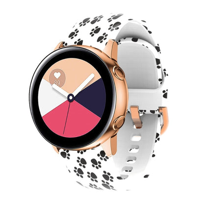 Silicone watchband with white paw-print pattern and orange buckle, for Galaxy Watch