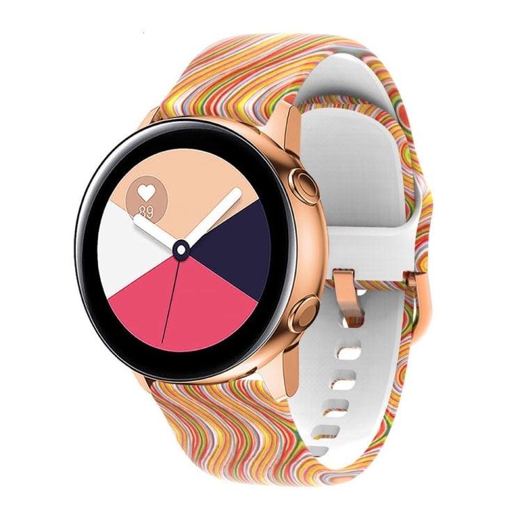 Silicone watchband with multicolor wavy stripe pattern and rose-gold clasp