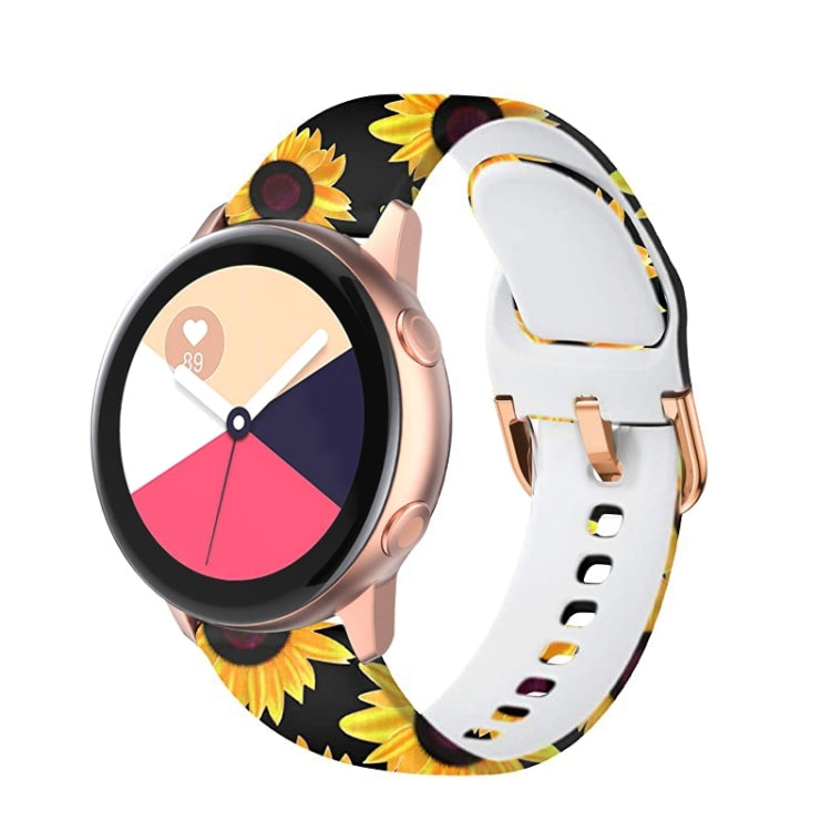 Silicone watch band with sunflower pattern and white buckle