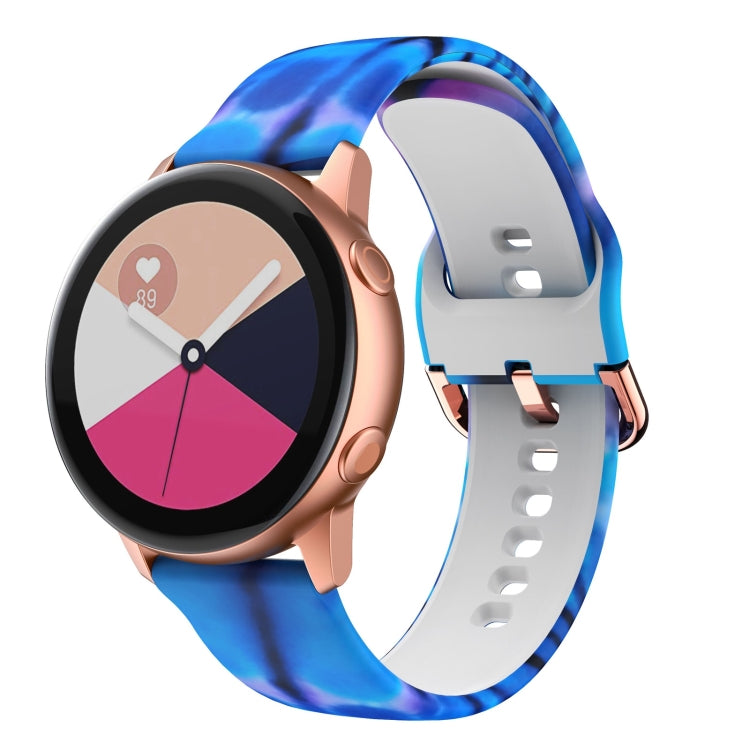 Silicone watch band with blue wave pattern and light gray buckle