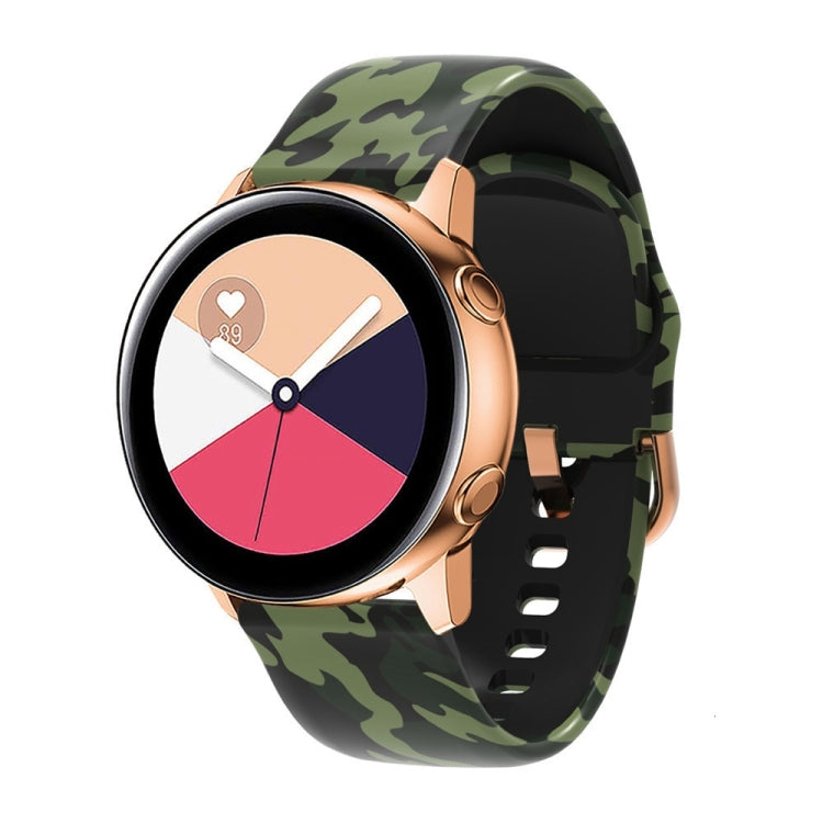 Silicone watch band with green camouflage pattern and black buckle