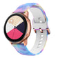 Silicone watchband with iridescent purple-blue swirl print and perforated strap.